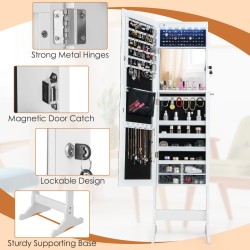 Valkoinen säädettävä korukaappi peilillä ja LED-valoilla