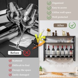 Kolmitasoinen seinäviiniteline lasipidikkeellä, rustiikkinen ruskea