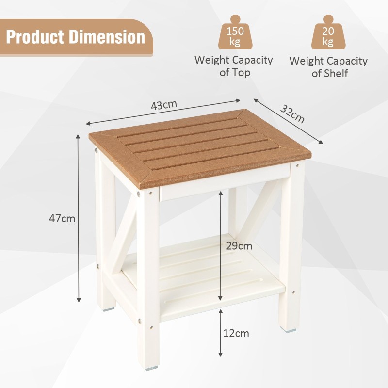 Valkoinen vedenkestävä suihkupenkki 150 kg kantavuudella