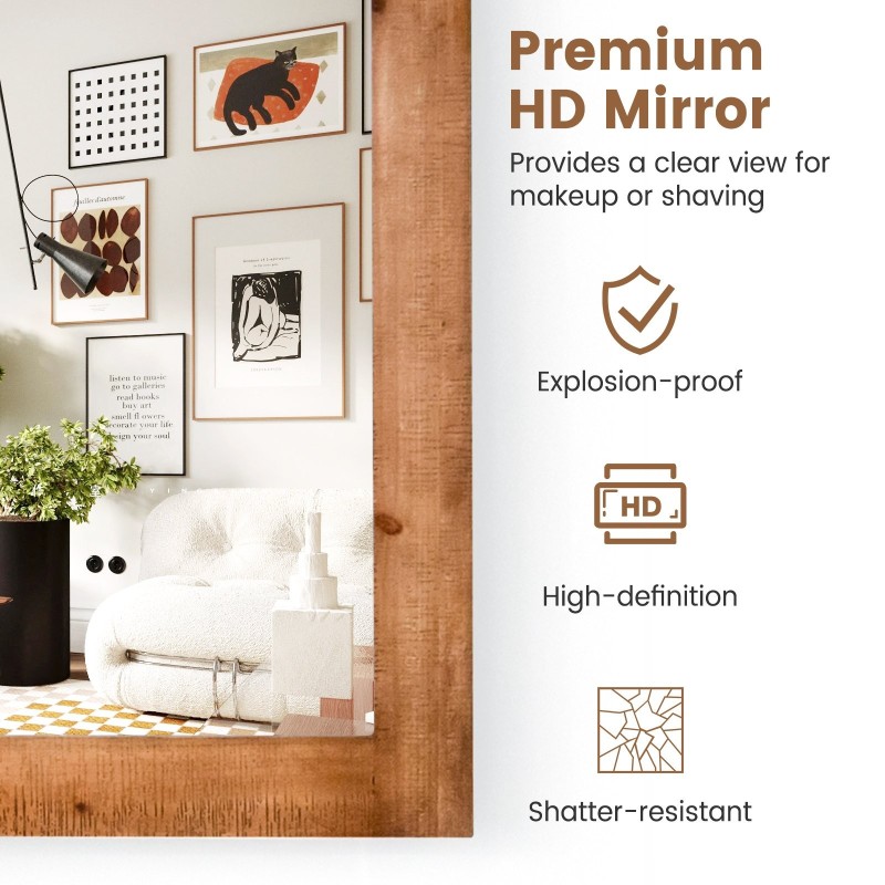 Seinäpeili massiivipuisella kehyksellä ja metallikiinnikkeellä ruskea