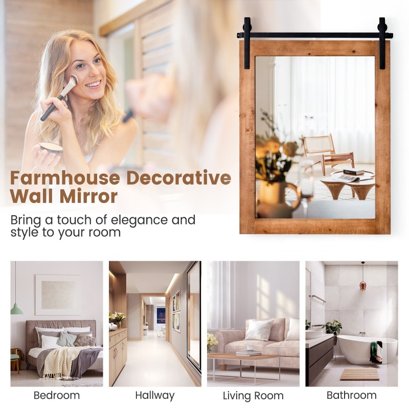 Seinäpeili massiivipuisella kehyksellä ja metallikiinnikkeellä ruskea