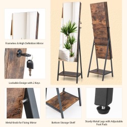 Rustiikkinen ruskea korukaappi peilillä ja LED-valaistuksella