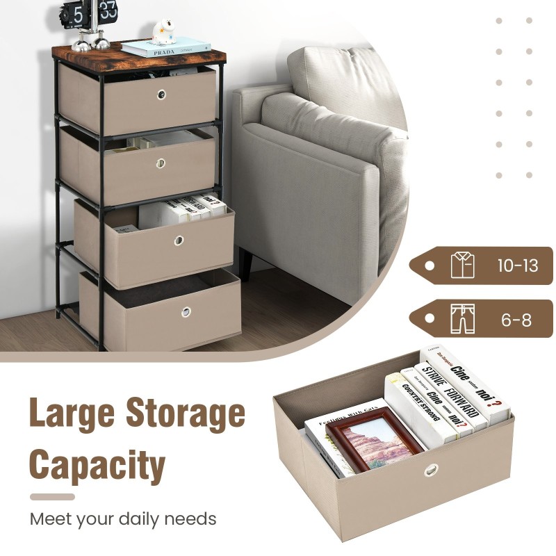 Neljän tason kangaslipasto laatikoilla ja metallirungolla - kahvi