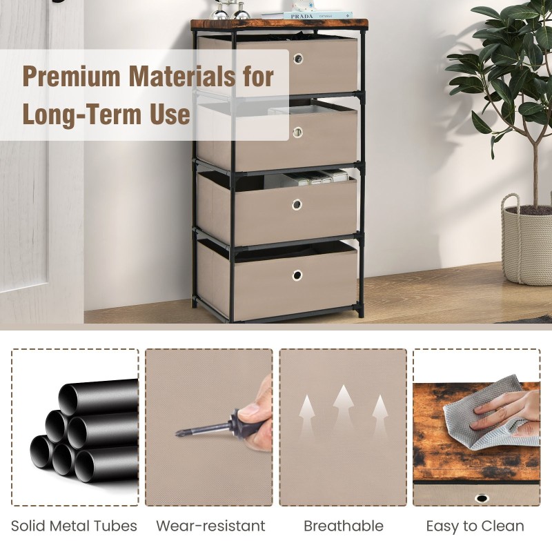 Neljän tason kangaslipasto laatikoilla ja metallirungolla - kahvi