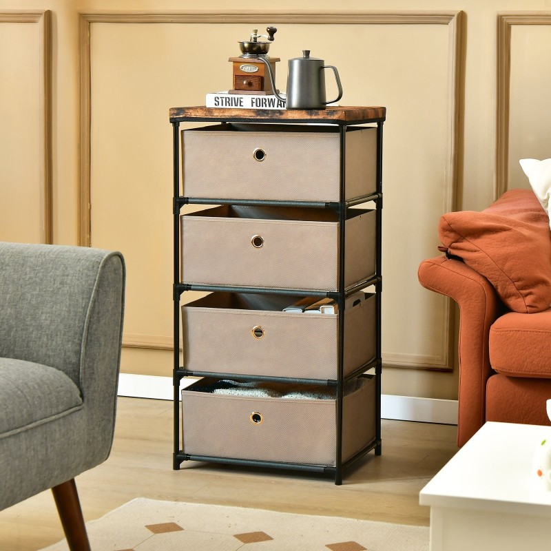 Neljän tason kangaslipasto laatikoilla ja metallirungolla - kahvi