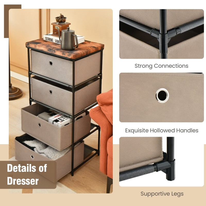 Neljän tason kangaslipasto laatikoilla ja metallirungolla - kahvi