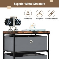 Nelitasoinen harmaa kangaslipasto metallirungolla ja laatikoilla