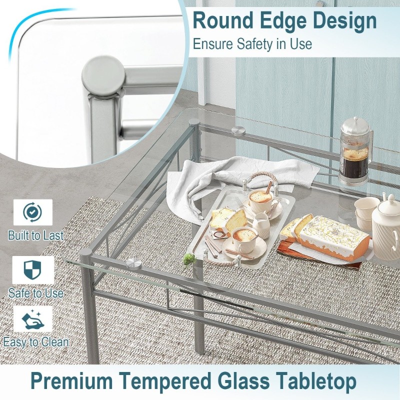 Moderni 5-osainen ruokailuryhmä lasipöydällä ja tuoleilla