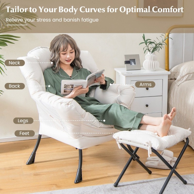 Beige nojatuoli ja rahi setti sivutaskulla