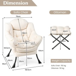 Beige nojatuoli ja rahi setti sivutaskulla