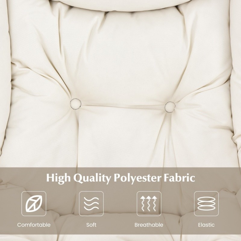 Beige nojatuoli ja rahi setti sivutaskulla