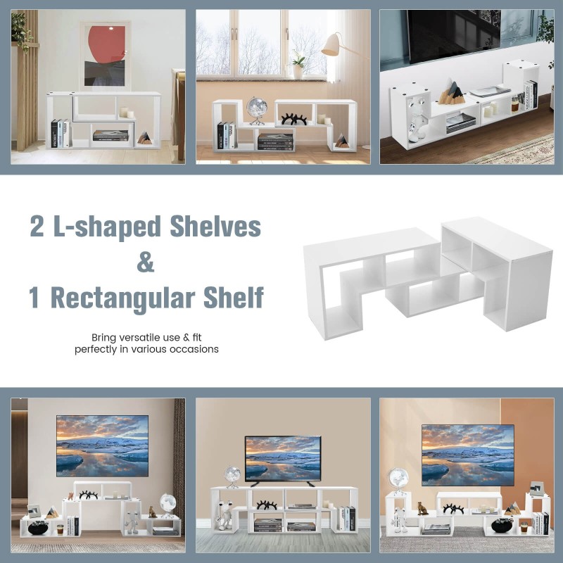 Valkoinen muunneltava TV-taso 65" televisioille, 3 osaa