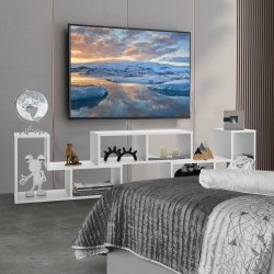 Valkoinen muunneltava TV-taso 65" televisioille, 3 osaa