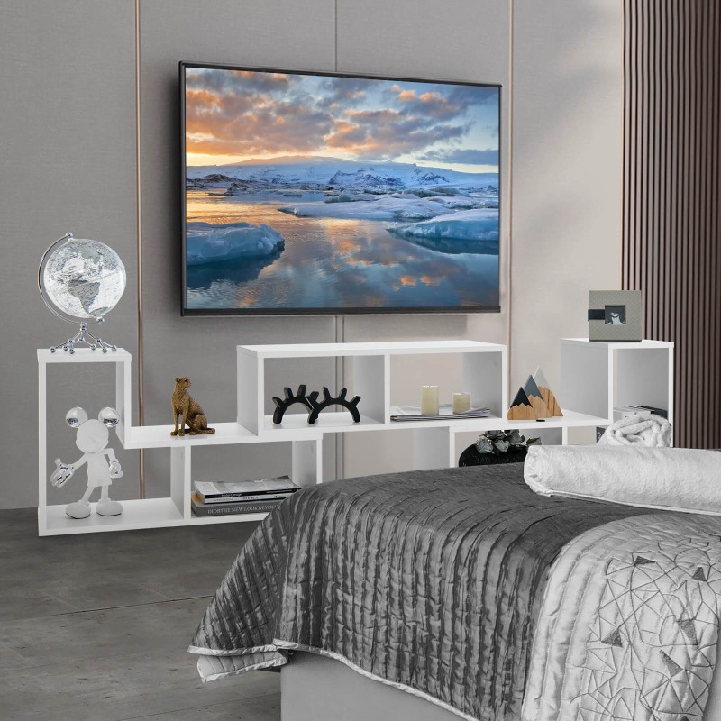 Valkoinen muunneltava TV-taso 65" televisioille, 3 osaa