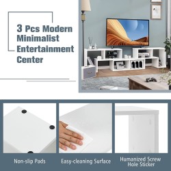 Valkoinen muunneltava TV-taso 65" televisioille, 3 osaa