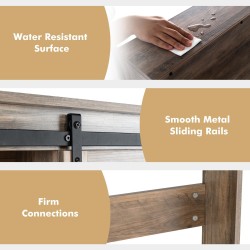 Wc:n yläpuolinen säilytyskaappi liukuvalla navetan ovella ruskea