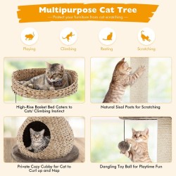 Kissan kiipeilypuu pesällä ja sisalilla, ruskea