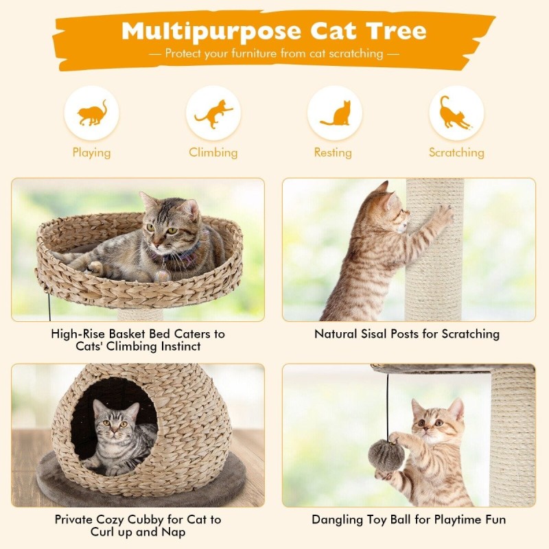 Kissan kiipeilypuu pesällä ja sisalilla, ruskea