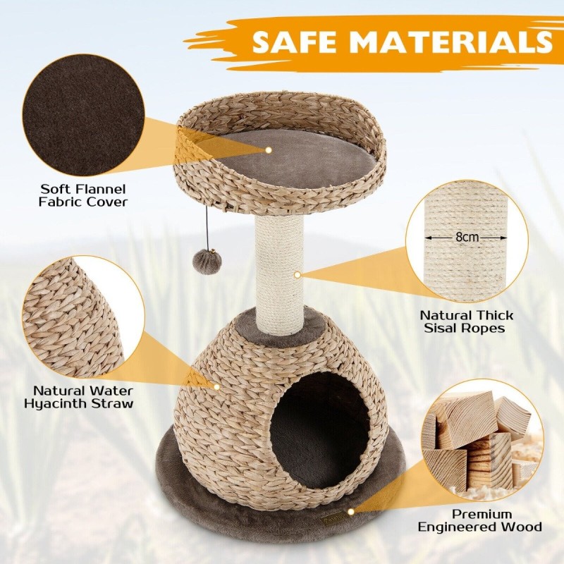 Kissan kiipeilypuu pesällä ja sisalilla, ruskea