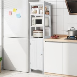Valkoinen vapaasti seisova lattiakaappi säädettävällä hyllyllä Valkoinen vapaasti seisova lattiakaappi säädettävällä hyllyllä