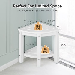 Vedenkestävä kulmasuihkupenkki säilytyshyllyllä valkoinen