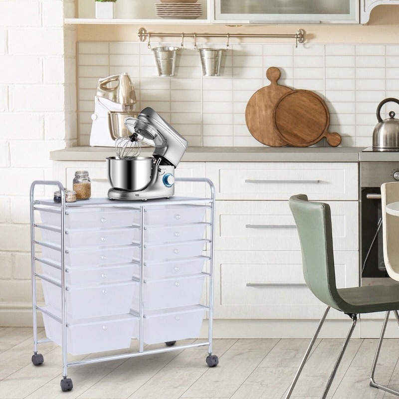 Rullakärry 12 laatikolla ja metallirungolla, läpinäkyvä