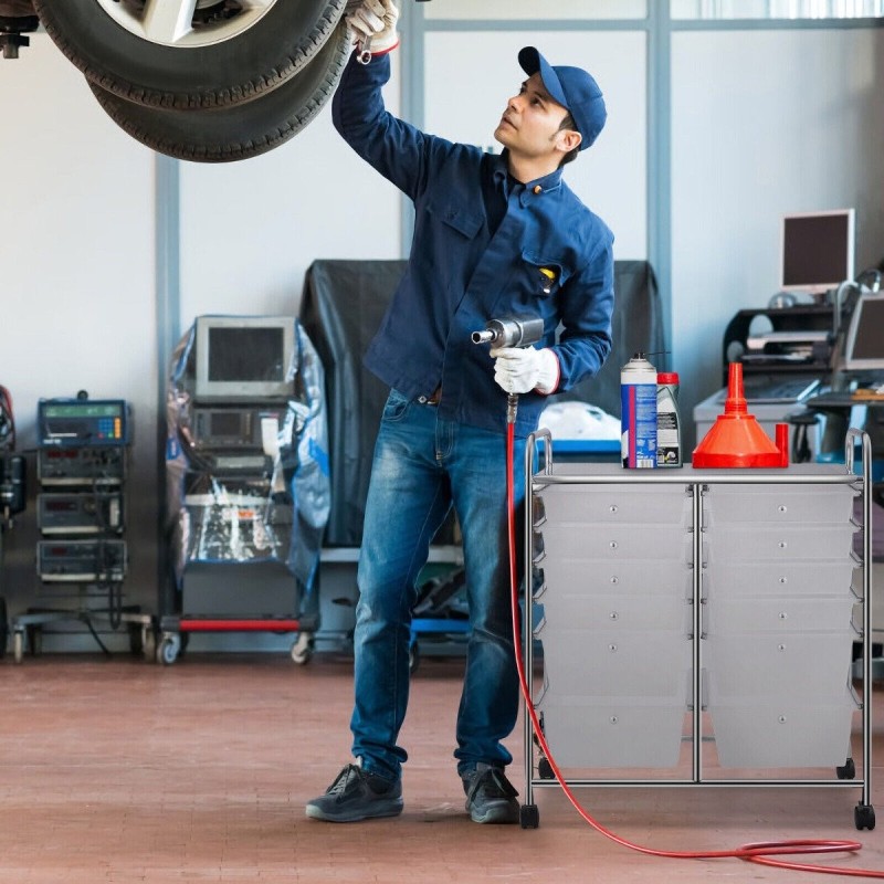 Rullakärry 12 laatikolla ja metallirungolla, läpinäkyvä