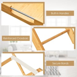 Kokoontaitettava bambusivupöytä teräskahvoilla ja irrotettavalla tarjottimella