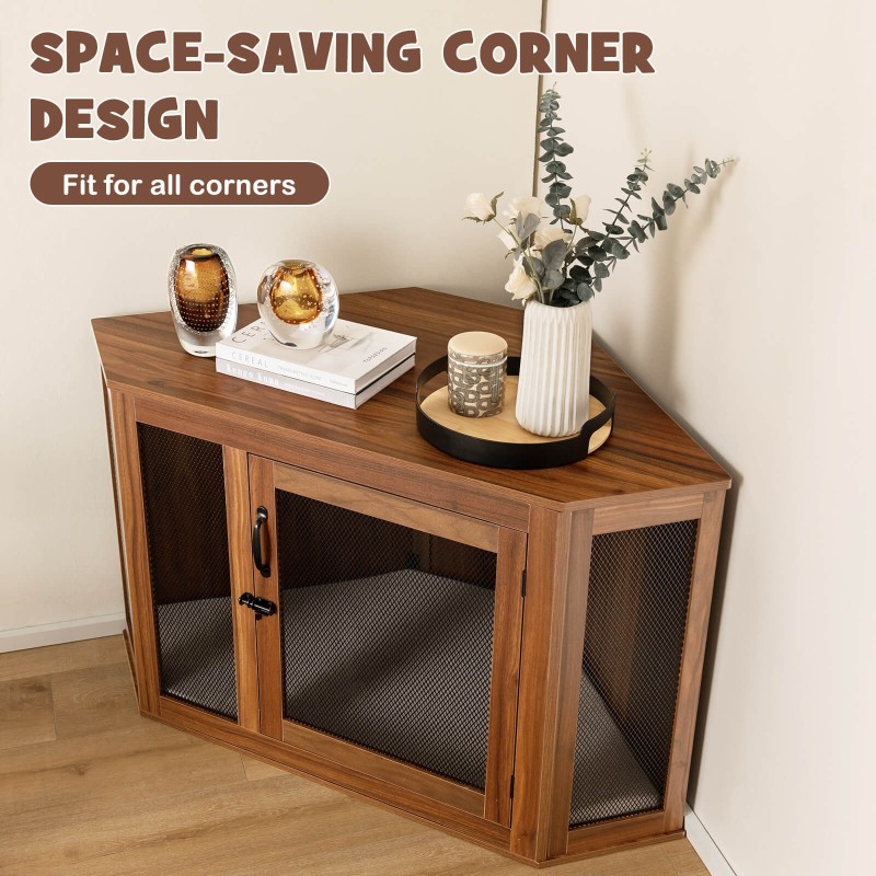 Kulmamallinen lemmikkikoti pöytätasolla ja lukittavalla ovella ruskea