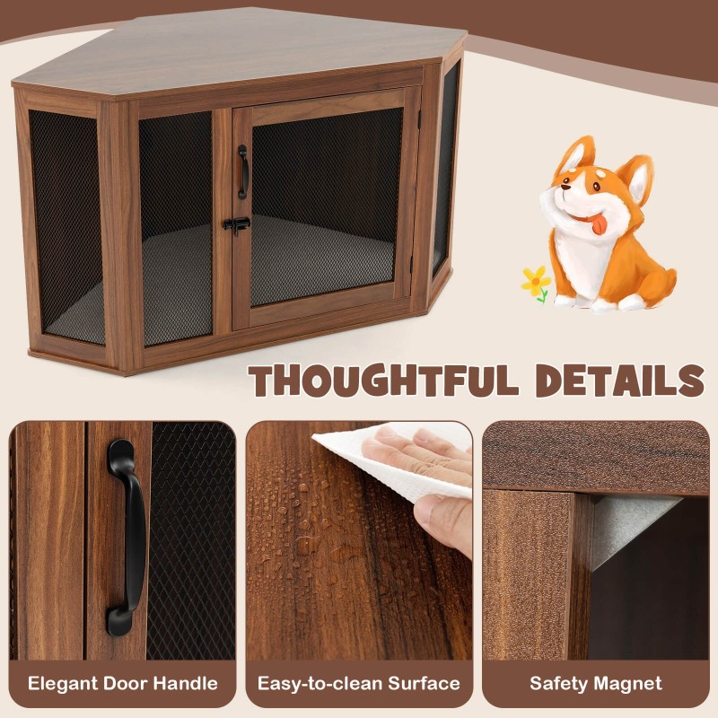 Kulmamallinen lemmikkikoti pöytätasolla ja lukittavalla ovella ruskea