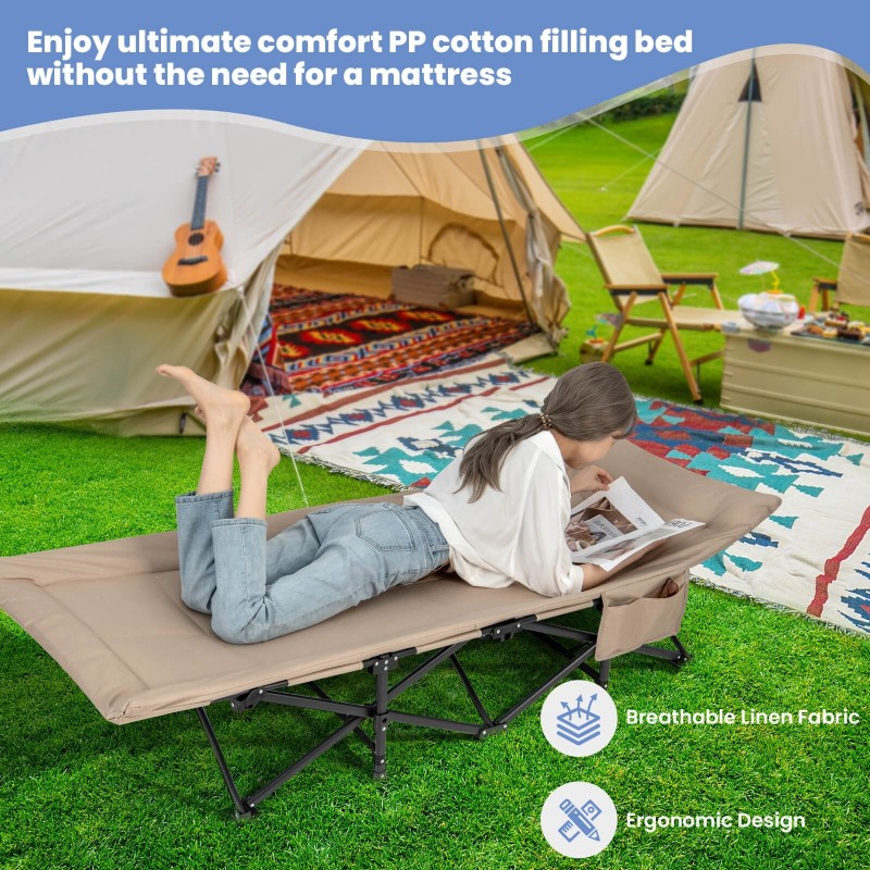 Taitettava retkisänky kantolaukulla - khaki