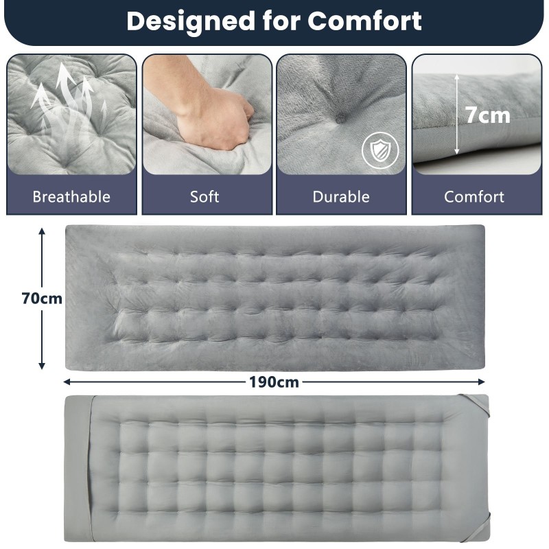 Harmaa mukava makuualusta 190x70 cm ulko- ja sisäkäyttöön