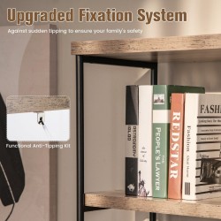 Vapaasti seisova harmaa 5-tasoinen puinen kirjahylly