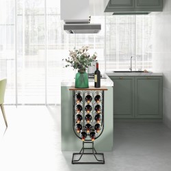 Viinipulloteline 14 pullolle, pyörillä, musta, lasimuotoilu