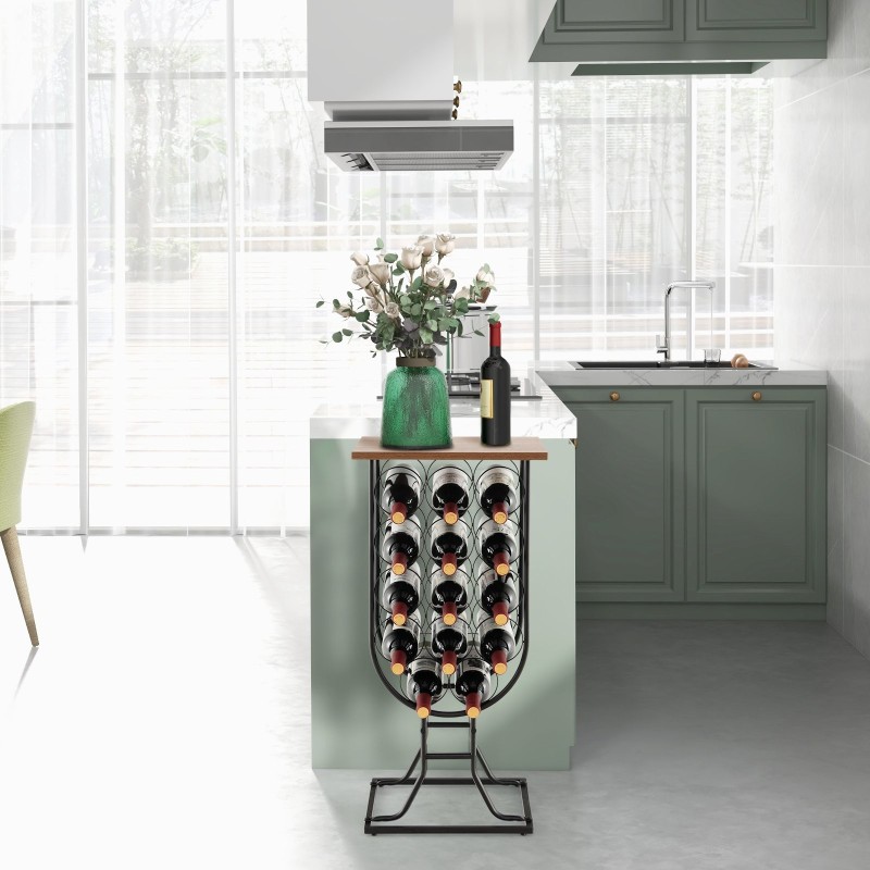 Viinipulloteline 14 pullolle, pyörillä, musta, lasimuotoilu