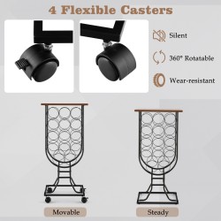 Viinipulloteline 14 pullolle, pyörillä, musta, lasimuotoilu