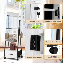 Liikuteltava lukittava korukaappi kokovartalopeilillä - valkoinen