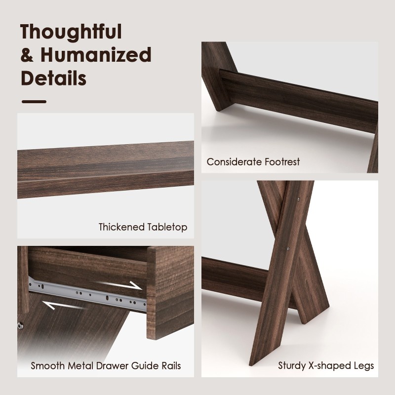 Moderni ruskea työpöytä laatikolla ja monitorikorokkeella