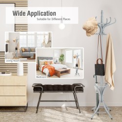 Vapaasti seisova harmaa naulakko 12 koukulla ja sateenvarjotelineellä