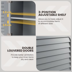 Harmaa seinäkaappi säädettävillä hyllyillä ja lamelliovilla