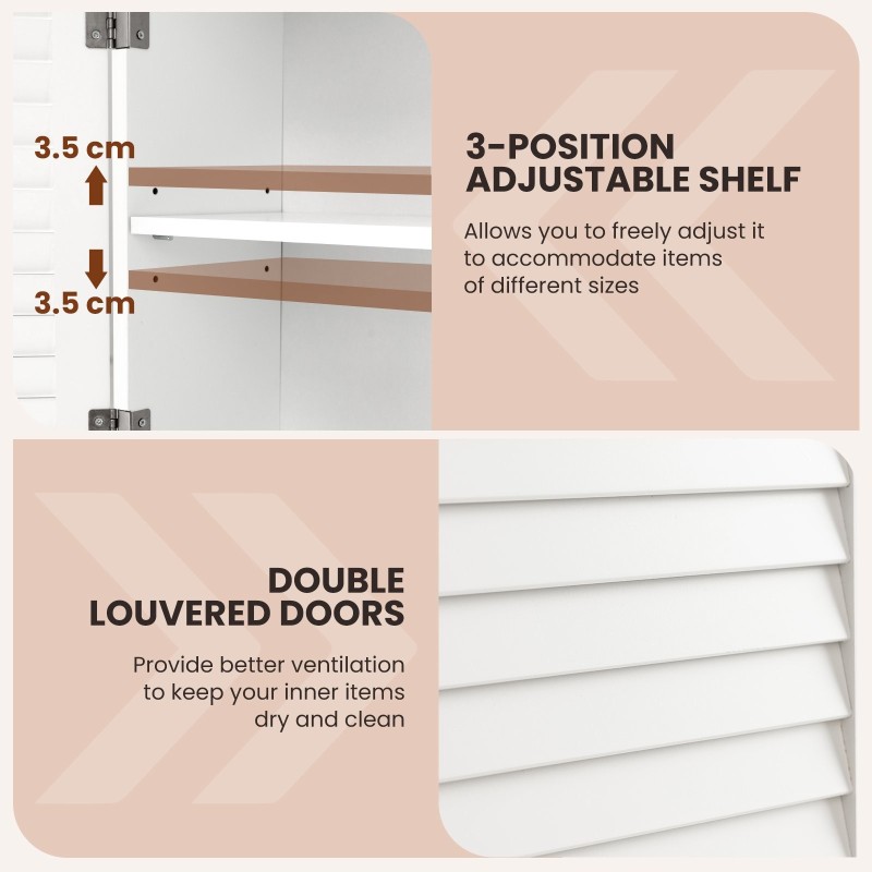 Seinäkaappi kylpyhuoneeseen, säädettävä hylly, valkoinen