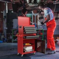 Monipuolinen 2-in-1 työkalukaappi pyörillä, punainen ja musta