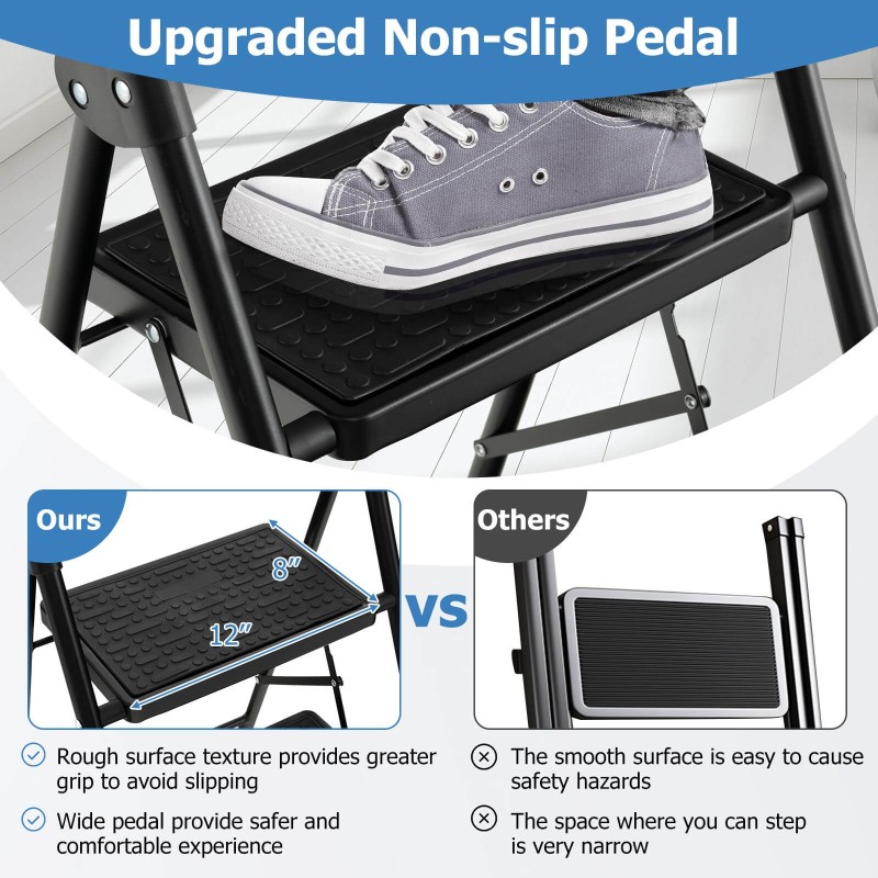 Kaksivaiheinen musta taittotikas pehmustetulla kädensijalla