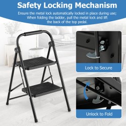 Kaksivaiheinen musta taittotikas pehmustetulla kädensijalla