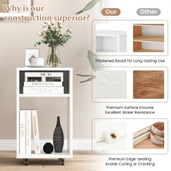 Liikuteltava valkoinen toimistokaappi kahdella avohyllyllä