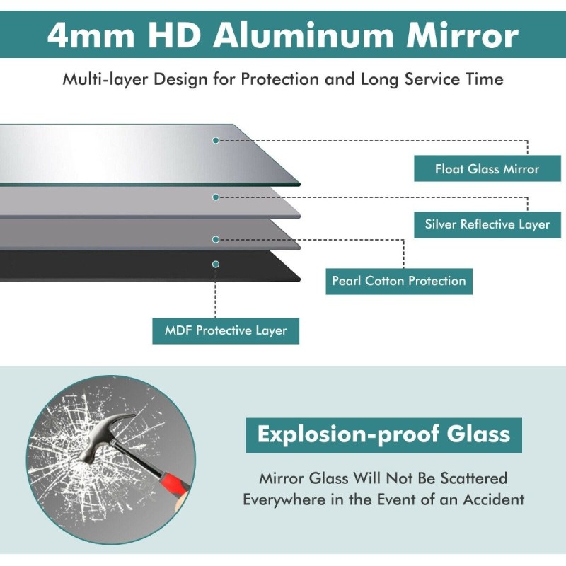 Kokovartalopeili musta 56x150 cm räjähdyssuojattu seinäasennus