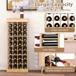 Viinipulloteline massiivipuusta 40 pullolle kaatumissuojalla luonnonväri