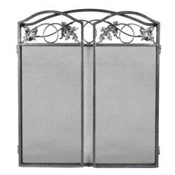 Vapaasti seisova musta tulisijansuoja lehtikuviolla