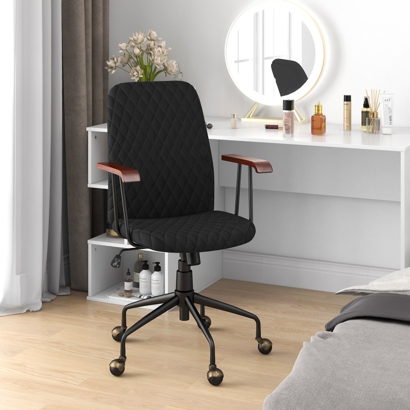 Säädettävä musta samettinen toimistotuoli, ergonominen ja kestävä