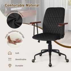 Säädettävä musta samettinen toimistotuoli, ergonominen ja kestävä